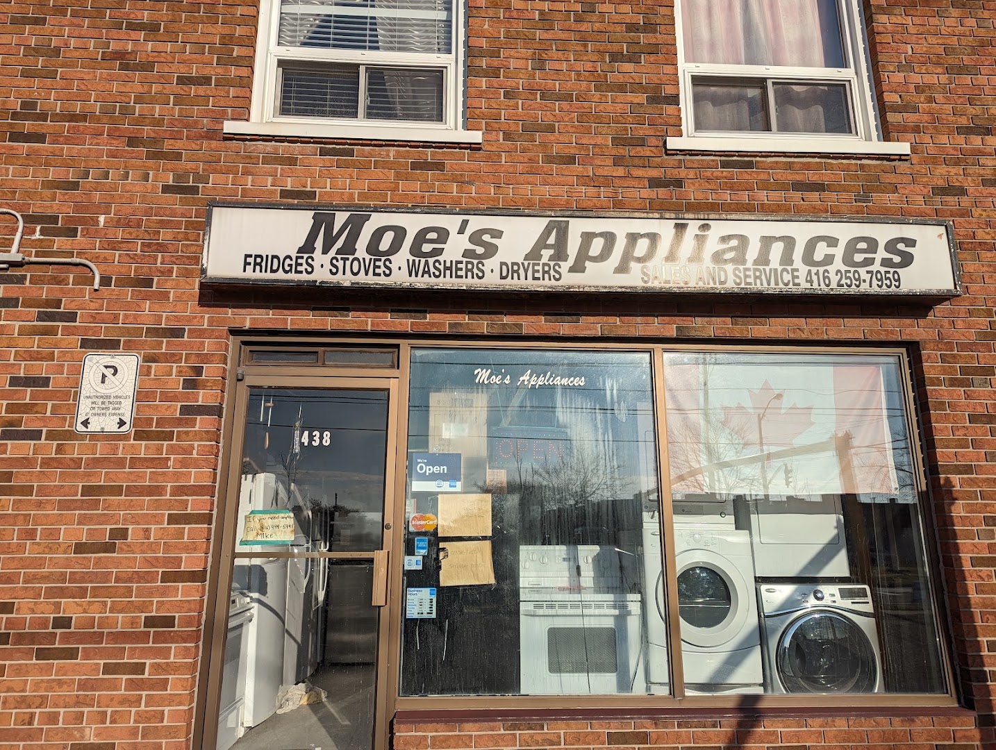 Moe's Appliances storefront on Horner Avenue